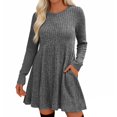 thumbnail image 2 of BLTIBY Long Sleeve Sweater Dress Fall Dresses Round Neck Empire Waist Baby Doll Casual Dresses Fashion Comfort Gray XXL, 2 of 9