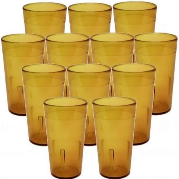 TrueCraftware- Set of 12 Pebbled Tumbler/Drinking Cups 24-Ounce Amber Color- Reusable Premium Water Iced Tea Glasses Stackable Dishwasher Safe Break-Resistant for Home and Restaurants