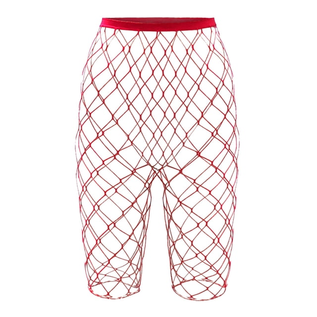 XIAQUJ Chaussettes Résille Mi-Mollet Transparentes Ajourées pour Femmes Chaussettes de Base (Grand Filet) Collants Rouge_001 A