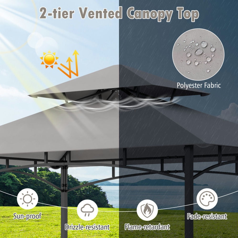 Barara King Canopy Tent,Sun Shelter Gazebo,8 x 5 FT Outdoor Grill Gazebo with 2 Side Shelves and 20 Hooks-Gray