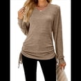thumbnail image 1 of Camisetas para Mujer, Larga, Cuello en V, Básicas, Informales, Holgadas, Suaves, para Otoño. Café XL, 1 of 10