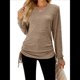 thumbnail image 1 of Camisetas para Mujer, Larga, Cuello en V, Básicas, Informales, Holgadas, Suaves, para Otoño. Café L, 1 of 10