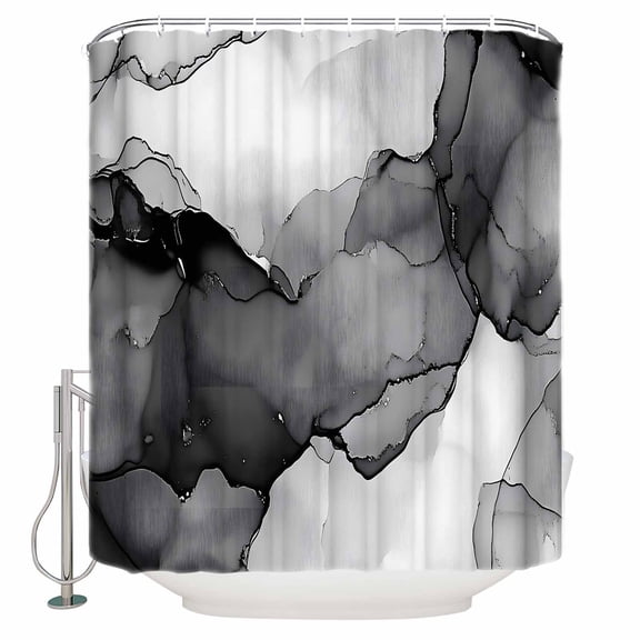 Abstract Ombre Grey Black Marble Shower Curtain, 66" x 72", Modern Art Waterproof Bathroom Curtain Washable Shower Curtain Set with 12 Hooks