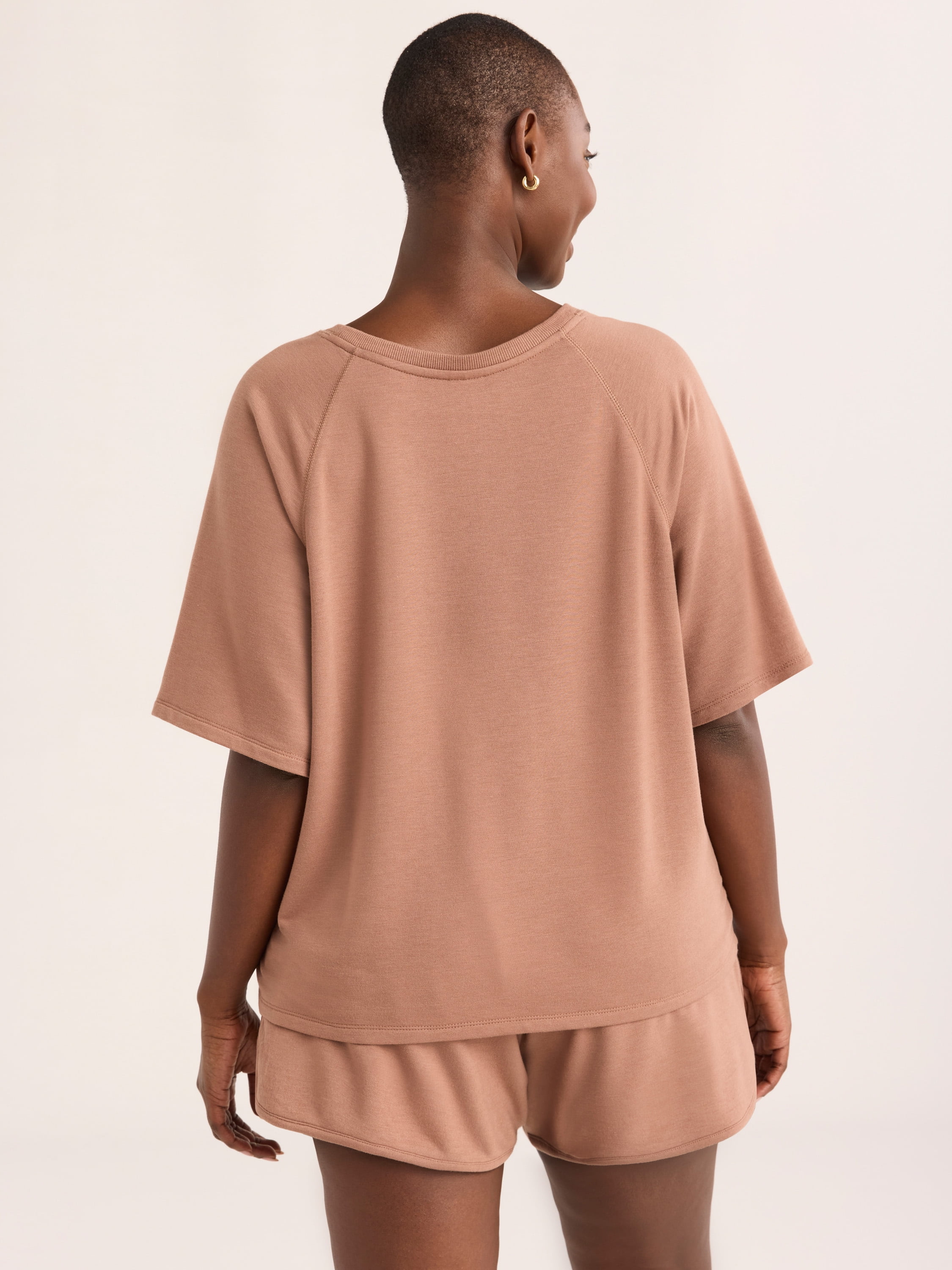 Joyspun Women's French Terry Short Sleeve Top and Shorts Set, 2