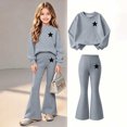 thumbnail image 2 of FSYBOA Girls Outfit Set, Long Sleeve Two Piece Crew Neck Casual Graphic Tops and Flare Leg Pants Gray Size 9-10T, 2 of 9