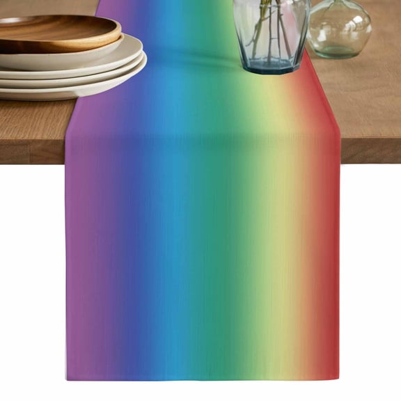 Rainbow Colors Ombre Cream Table Runner, Modern Abstract Art Aesthetics Washable Cotton Linen Table Runners 60 Inches Long, Dresser Scarf Runner for Coffee/TV Stands/Kitchen/Cabinets 13''x60''
