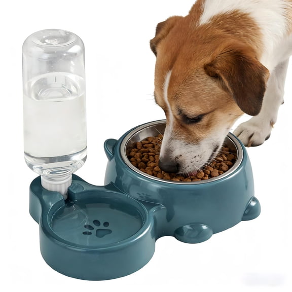2-in-1 Dog Bowls & Cat Bowls, Detachable Stainless Steel Pet Food Water Bowl Set with Automatic Water Dispenser, 16° Elevated No-Spill Pet Feeder for Cats Puppy Small Dogs,Blue