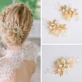 thumbnail image 2 of Ruanlalo Fashion Rhinestone Leaf Flower Women Bridal Comb Wedding Party Hairpin Headwear Golden, 2 of 5