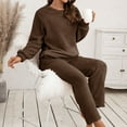 thumbnail image 3 of Previn Women's Fuzzy Sherpa Fleece Pajama Set Lounge Set Cozy Plush Long Sleeve Long Pants 2 Piece Loungewear Matching Outfit Warm Loose Fit Comfy Cute Casual Sleepwear Coffee Medium, 3 of 5