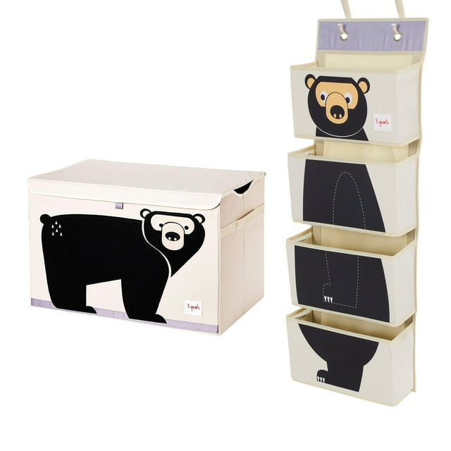3 Sprouts Toy Chest Storage Bin & Wall Hanging Storage Organizer, Bear