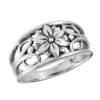 Oxidized Filigree Flower Daisy Leaf Ring 925 Sterling Silver Band Jewelry Female Male Unisex Size 8