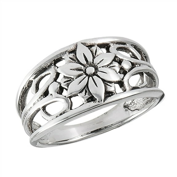 Oxidized Filigree Flower Daisy Leaf Ring 925 Sterling Silver Band Jewelry Female Male Unisex Size 8