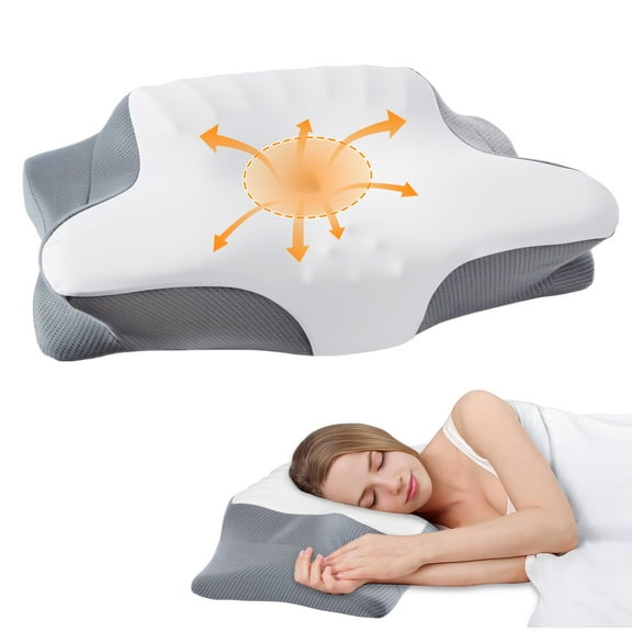 Cervical Neck Pillow for Neck Pain Relief, Memory Foam Bed Pillows for Side Back Stomach Sleepers, 24.8" x 15.75" x 5.1", Gray