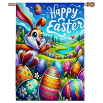 Easter Flags 28 x 40 Double Sided, (Happy Easter House Flag) Easter Flag Banner with Bunny for Outside Vertical Holiday Yard Décor