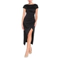 thumbnail image 2 of INSPIRE CHIC Women's Boat Neck Cap Sleeve Side Split Ruched Party Satin Dresses S Black, 2 of 5