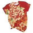 thumbnail image 6 of Penkiiy Chinese DongBei Style Flowers Graphic Tees Shirt for Women Women's Tops Flower Printing Round Neck Short Sleeved T-shirt Tops, 6 of 6