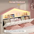 thumbnail image 4 of Full Size Bed Frame with LED Lights and Charging Station for Girls, Princess Bed Velvet Platform Bed with LED Lights,House-Shaped Storage Headboard,Solid Wooden Slats,Beige, 4 of 8