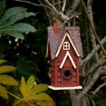 thumbnail image 1 of Glitzhome  Hanging Distressed Solid Wood Green Birdhouse Big roof-Home shape 14", 1 of 5