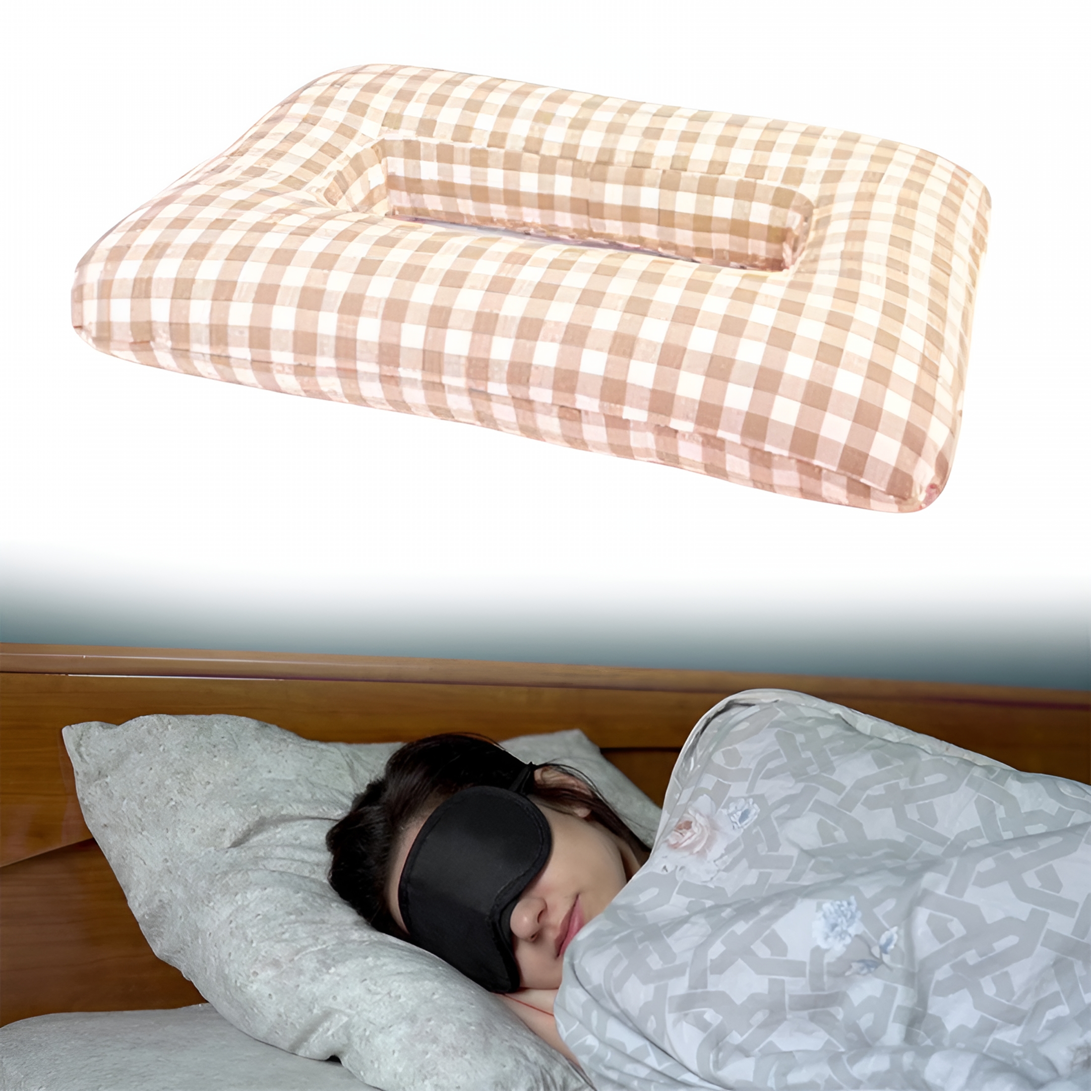 LAMIRO Ear Piercing Pillow, with Ear Hole with Removable Pillowcase, Comfortable Side Sleepers Pillow for Wearing Headphones Earring Brown