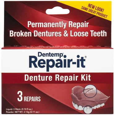 Dentemp Repair-It Advanced Formula Denture Repair Kit Repairs Broken Dentures to Mend Cracks & Replace Loose Teeth, 3 Repairs