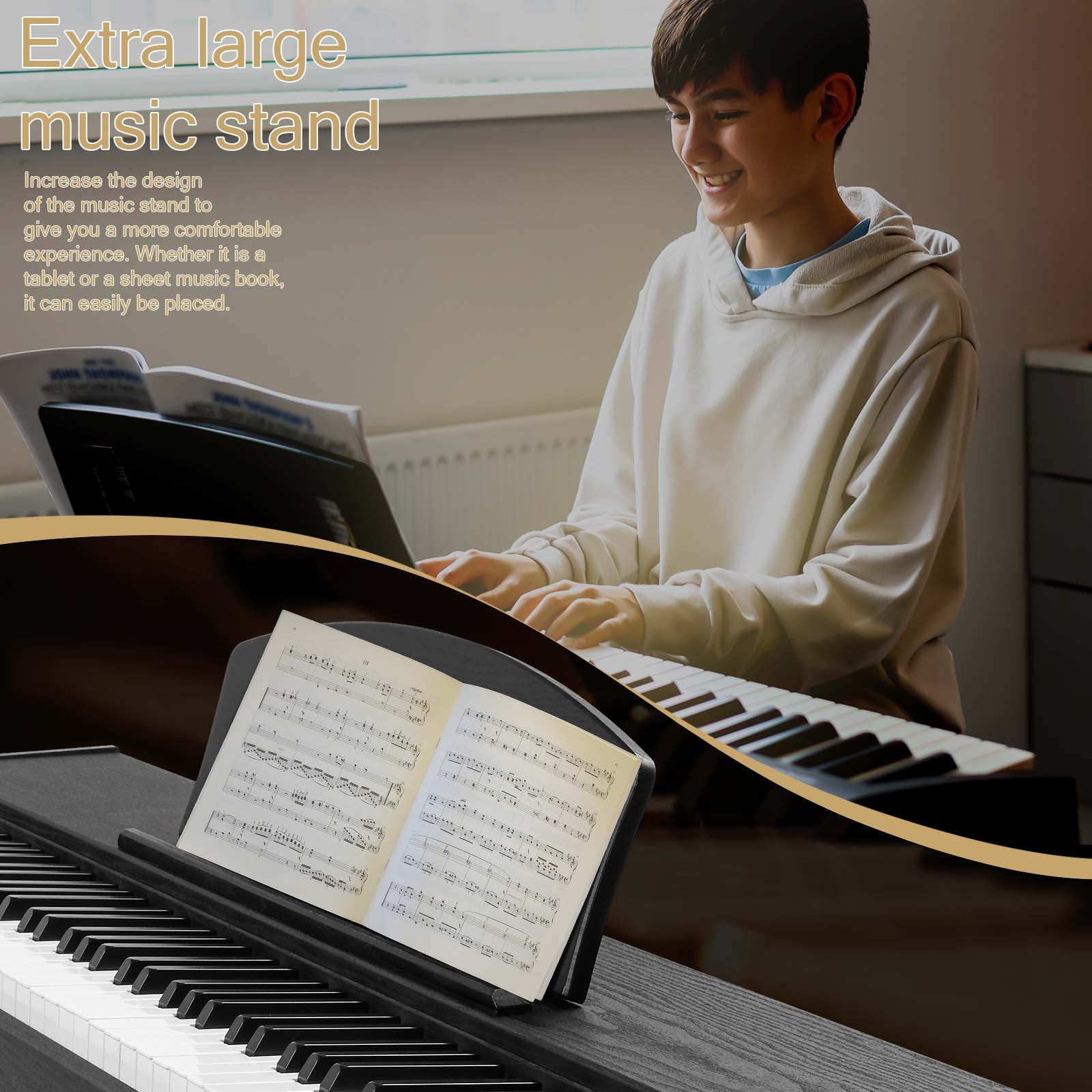 88 Key Standard Full Weighted Keyboards Digital Piano with Metal Stand, Power Adapter, Triple Pedals, Headphone，for All Experience Levels, Black