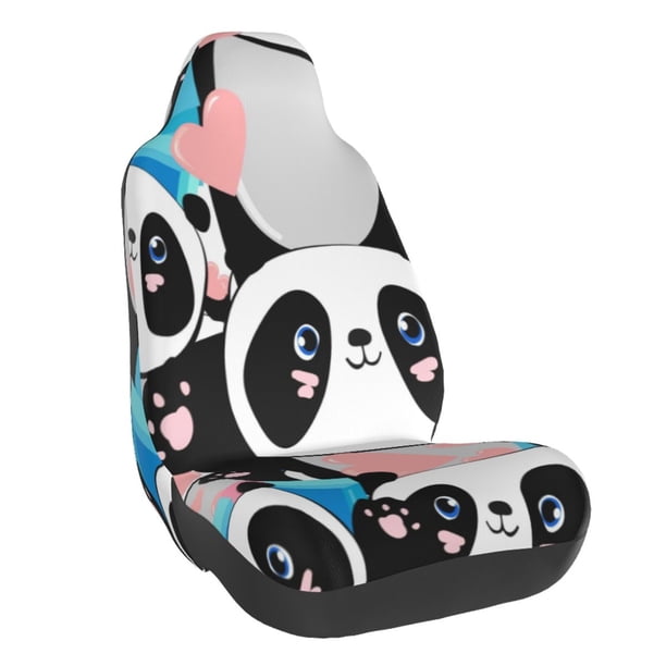 Balery Panda Cute Pink Hearts Funda de Asiento para Auto con Diseño - Cubierta Frontal Suave y Transpirable con Protector Antideslizante- 1 Unidad