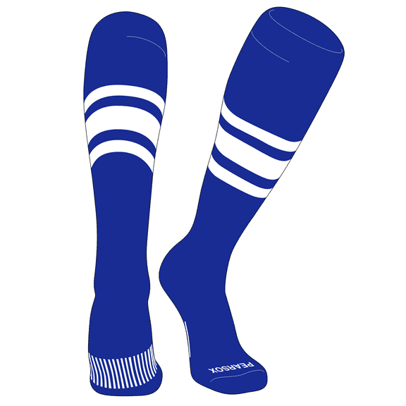 PEAR SOX Striped OTC Baseball, Softball, Football Socks (B) Royal, White, White (XS)
