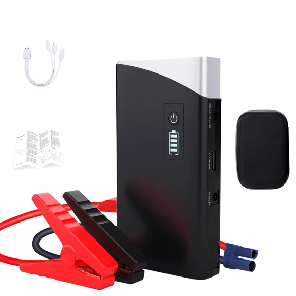 1000A Portable Jump Starter, Starts Up to 8.0L Gas & 6.0L Diesel Engines ,12V 10000 mAh Portable Jump Pack With Emergency LED Light and Jumper Cable