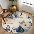thumbnail image 2 of Round Area Rug 7 Ft, Vintage Blue Floral Washable Non-Slip Circle Carpet for Living Room/Bedroom, Butterflies Watercolor Flower Linen Low-Profile Large Runner Mat Collection Rugs for Indoor, 2 of 8