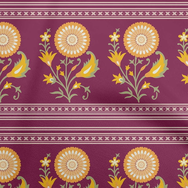 oneOone Tissu Polyester Spandex Magenta Foncé Matériel de Robe Florale Maxican Tissu Imprimé au Mètre 56 Pouces de Large