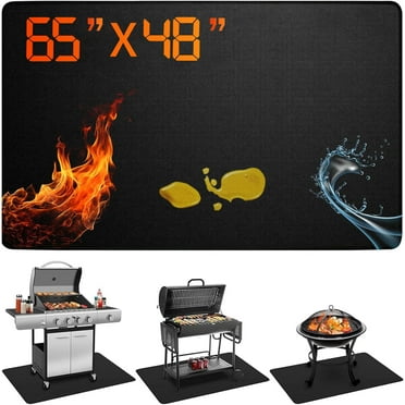 Large 65 x 48 Inch Under Grill Mat for Outdoor Grill, ANUNU Double-Sided Fireproof Deck & Patio Protector, Heat Resistant BBQ Mat, Waterproof & Oil-Proof for Charcoal, Gas Grill, Fire Pit