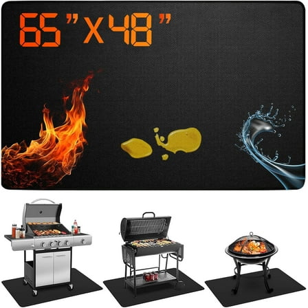 Large 65 x 48 Inch Under Grill Mat for Outdoor Grill, ANUNU Double-Sided Fireproof Deck & Patio Protector, Heat Resistant BBQ Mat, Waterproof & Oil-Proof for Charcoal, Gas Grill, Fire Pit