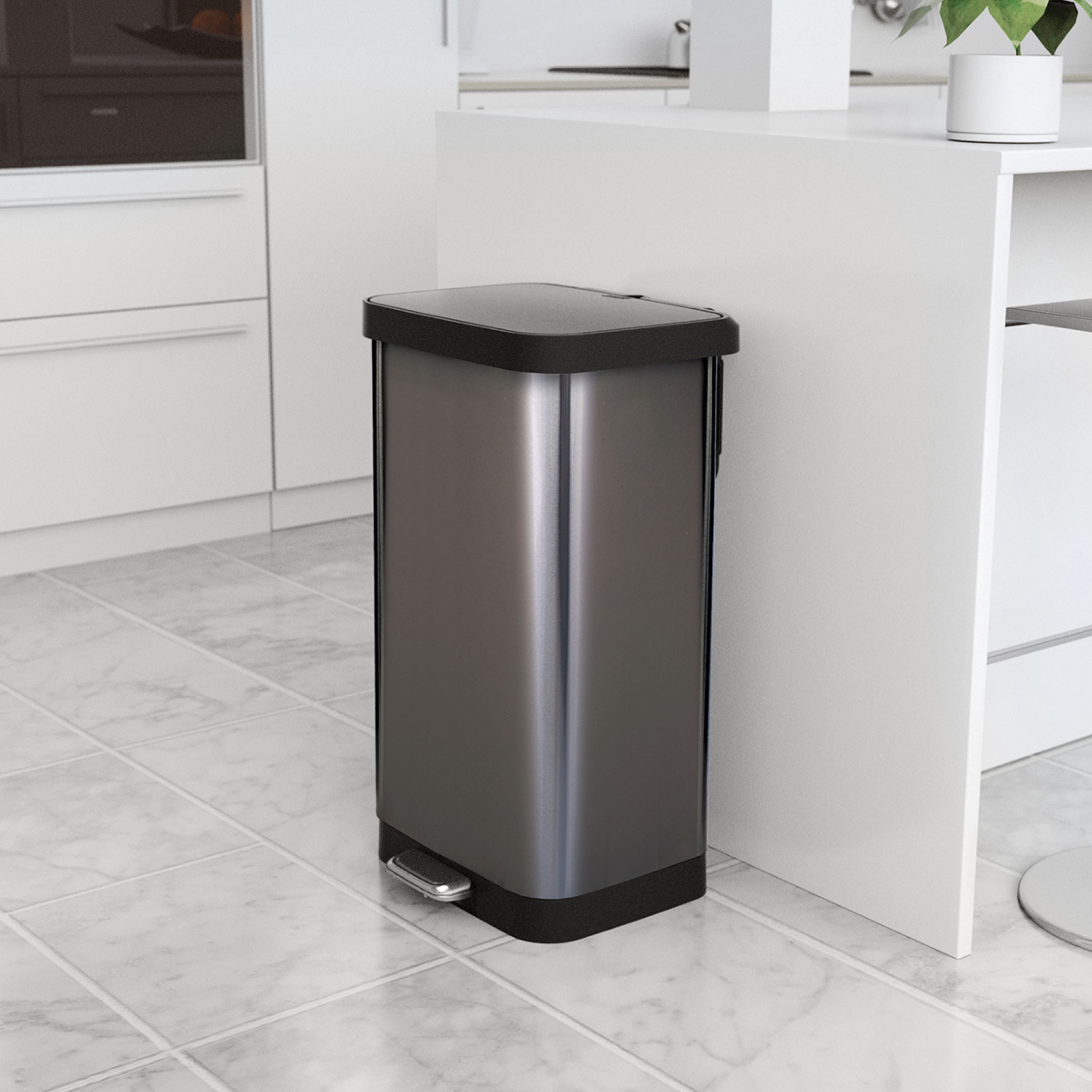 Glad 20 Gallon Stainless Steel Step Trash Can, Pewter