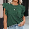 thumbnail image 2 of Blusa de camiseta sólida de moda para mujer Cuello redondo Bolsillos casuales Tops Pompotops  hfajkhk135572, 2 of 9
