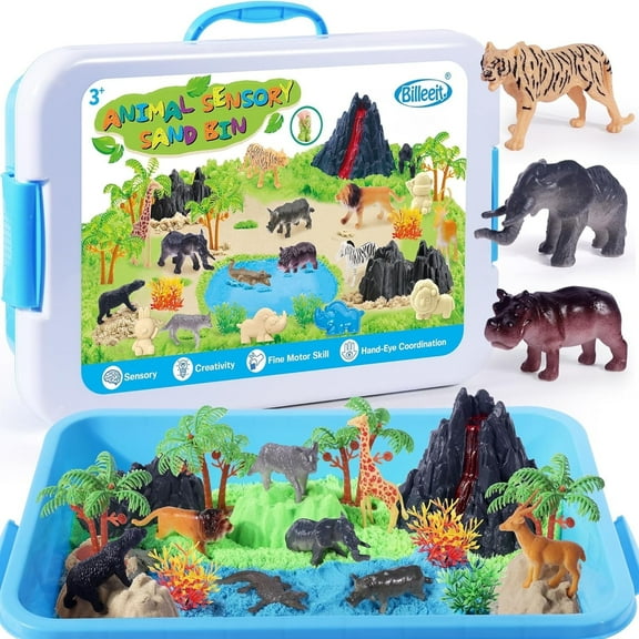Billeeit Animal Sandbox Sensory Kit, 38PCS Set with 2.2lbs Magic Sand, Tools & Animal Figurines, Sand Toys for Kids Ages 3 