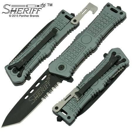 - Sheriff Special Operation Trigger Action Knife Tanto Blade Grey Handle