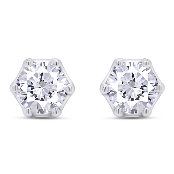 14K White Gold Post 2ct 6.5mm Round Cut Lab Created Moissanite Stud Earring Sterling Silver Push Back for Women