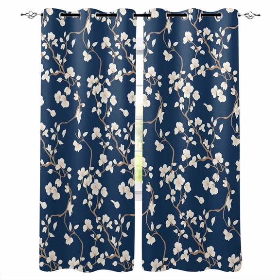 Botanical Flower Blackout Curtains 84 Inches Long for Bedroom, Vintage Garden Floral Wildflower Blue Thermal Insulated Room Darkening Black Out Window Curtain Panels Grommet Drapes for Living Room