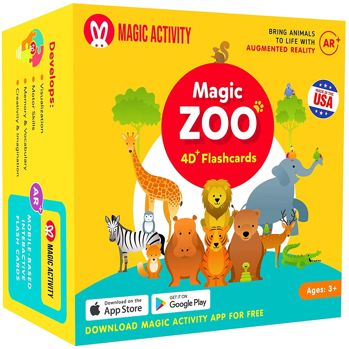 Flash Cards Fancy Zoo Fun Education Animals Augmented Reality 4D AR Learning Car 