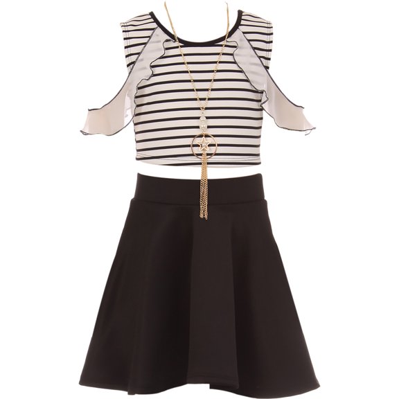 Little Girl Stripe Top Solid Bottom Easter Summer Flower Girl Dress Set White 4 JKS 2117 BNY Corner