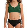 thumbnail image 5 of Big Girls Two Piece Bathing Suit V Neck Crop Top High Waist Bottom with Side Tie Swim Set for Pool 7-16Y, 5 of 5