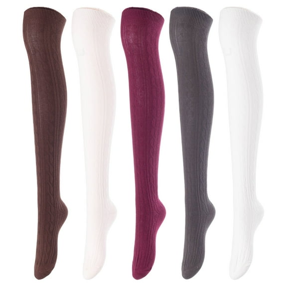 Lovely Annie Women's 5 Pairs Over Knee High Thigh High Cotton Socks A1024 Size 6-9