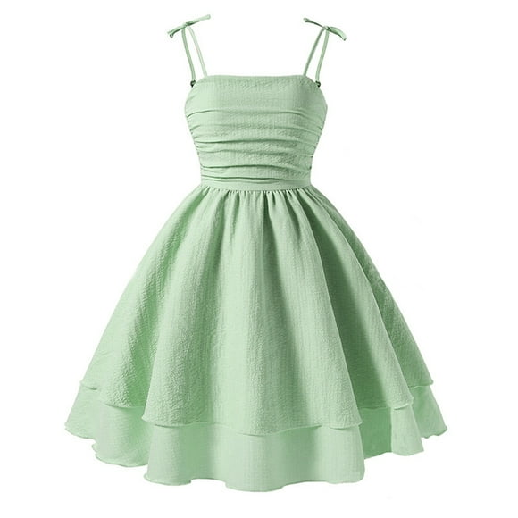 vestidos de primera comunin nia 8 aos Girls Flowy Ruffled Hem/Puff Bubble Dress Ruched Teen Summer Adjustable Spaghetti Strap Casual Cami Mini Dresses