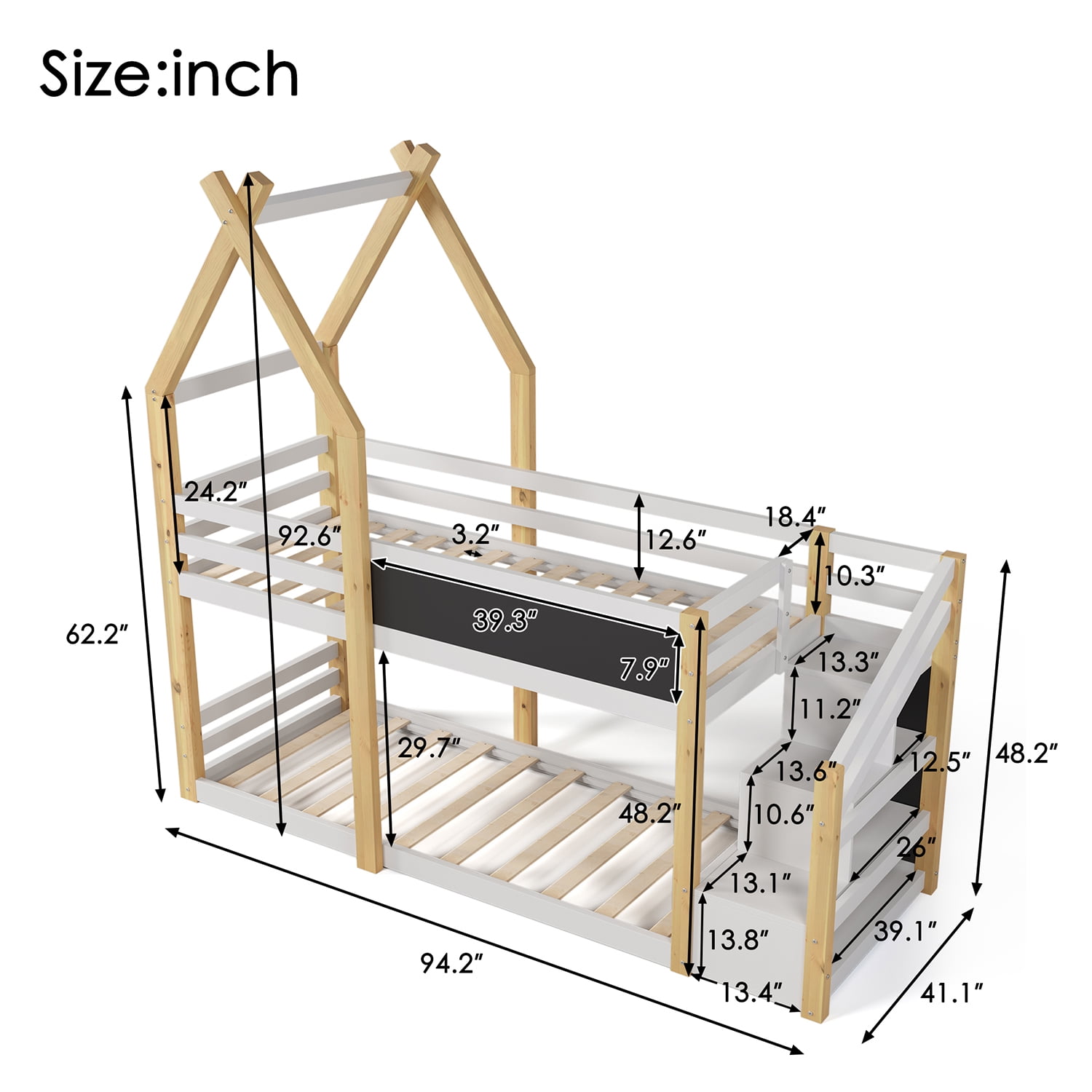 Spaco Bunk Bed Frame with Storage Stairs, House Bunk Bed Twin Over Twin for Boys Girls, Kids, White and Natural Spaco Bunk Bed Frame with Storage Stairs, House Bunk Bed Twin Over Twin for Boys Girls, Kids, White and Natural