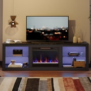 Bestier Fireplace TV Stand for 75 inch TVs,TV Stand with Fireplace & 23 inch Electric Fireplace, Modern Entertainment Center with Fireplace for Living Room or Bedroom, RGB Lighting, Black