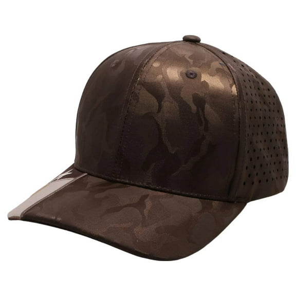 US Flag Embroidery Visor Shiny Camo Perforated Baseball Hat Cap (Brown)