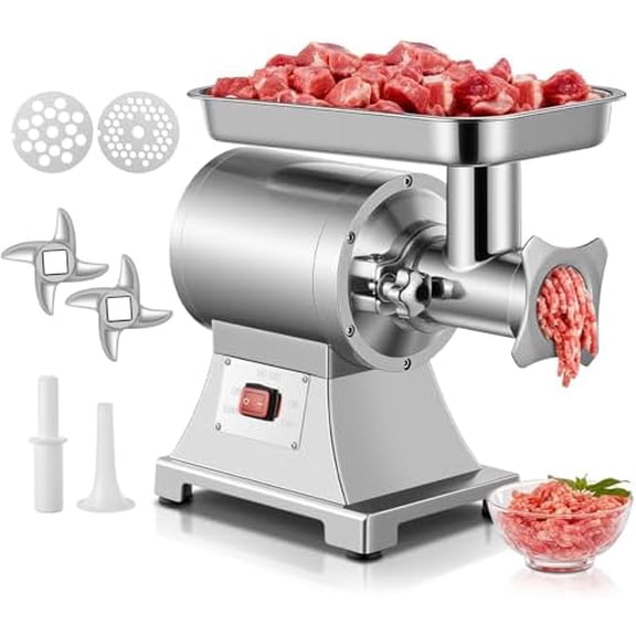 Commercial Meat Grinder, 1100W Electric Meat Grinder Heavy Duty, 330LBS/H Meat Mincer with 2 Blades, 2 Cutting Plates, Sausage Tube, Stainless Steel Hopper Plate for Kitchen Restaurant Butcher Store