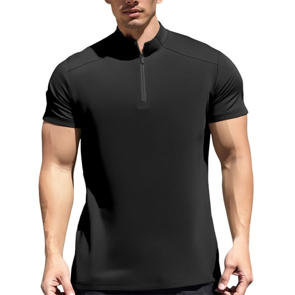 Fashion Top for Men - Men's Short Sleeve Half Zip Athletic Top Stretchable Gym Workout Tee Comfort Fit Activewear Casual Sportswear for Training T-shirt,Black,3XL