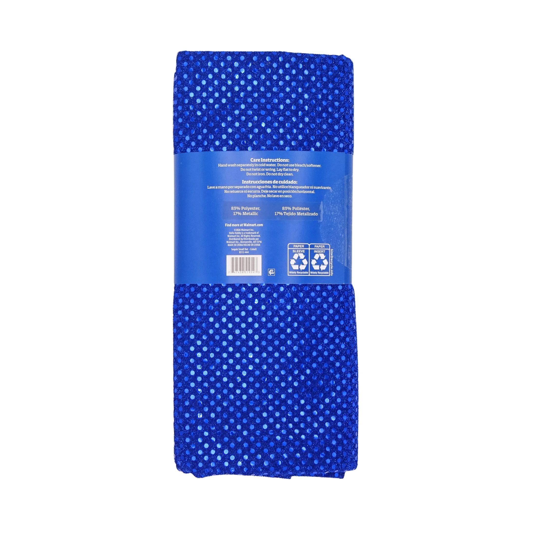 Hello Hobby 38” x 72” 83% Polyester 17% Metallic Small Dot Sequin 2 Yard Precut Fabric, Cobalt, 38" Wide for Sewing & Crafting
