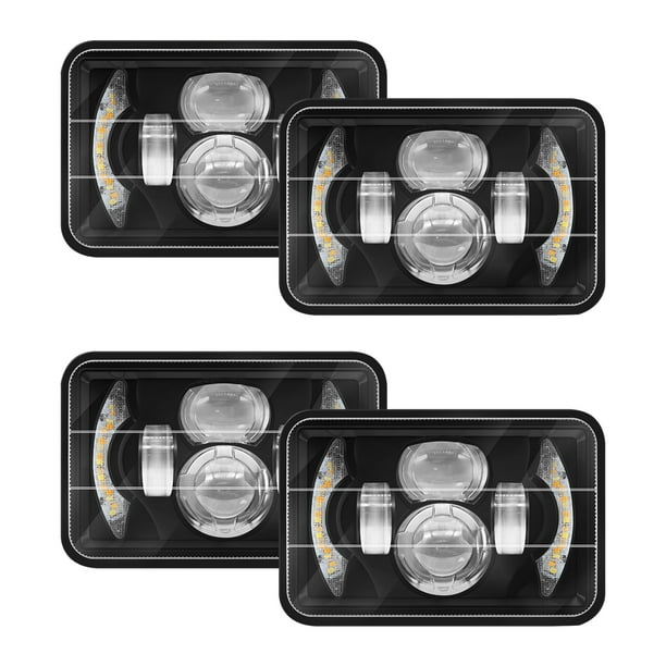 Faro de coche Faro LED de 5 pulgadas, faro rectangular para automóvil de 4x6 pulgadas con señal de giro DRL, reemplazo de haz alto/bajo para Peterbilt Kenworth Oldsmobile Cutlass (paquete de 4)